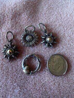 Grace & Heart Sterling Silver Sunflower & Sun Charms & Heart charm